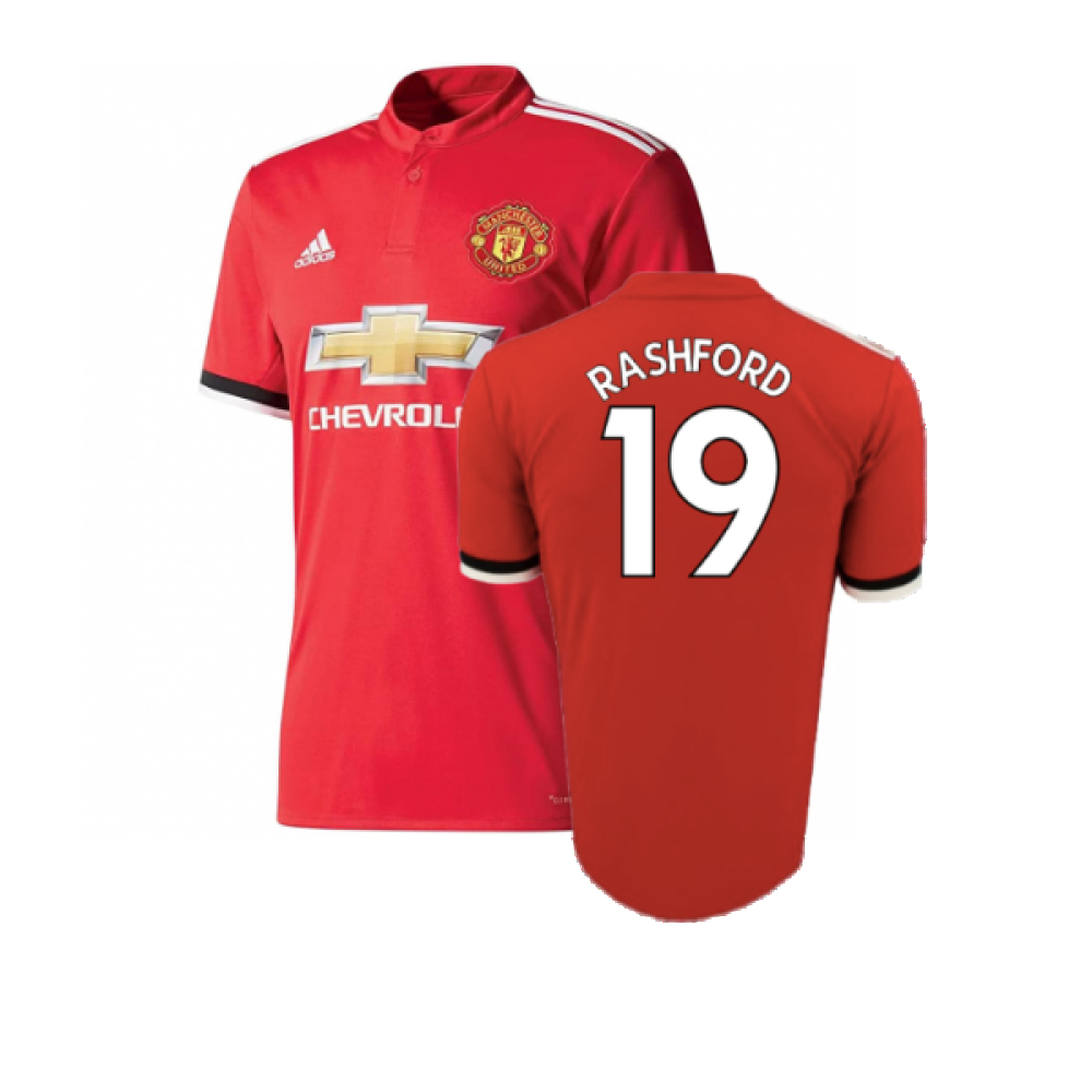'17-'18 Manchester United Home Shirt (Mint) (Rashford 19) Polyester Made By: Adidas Men's Red Extra Large