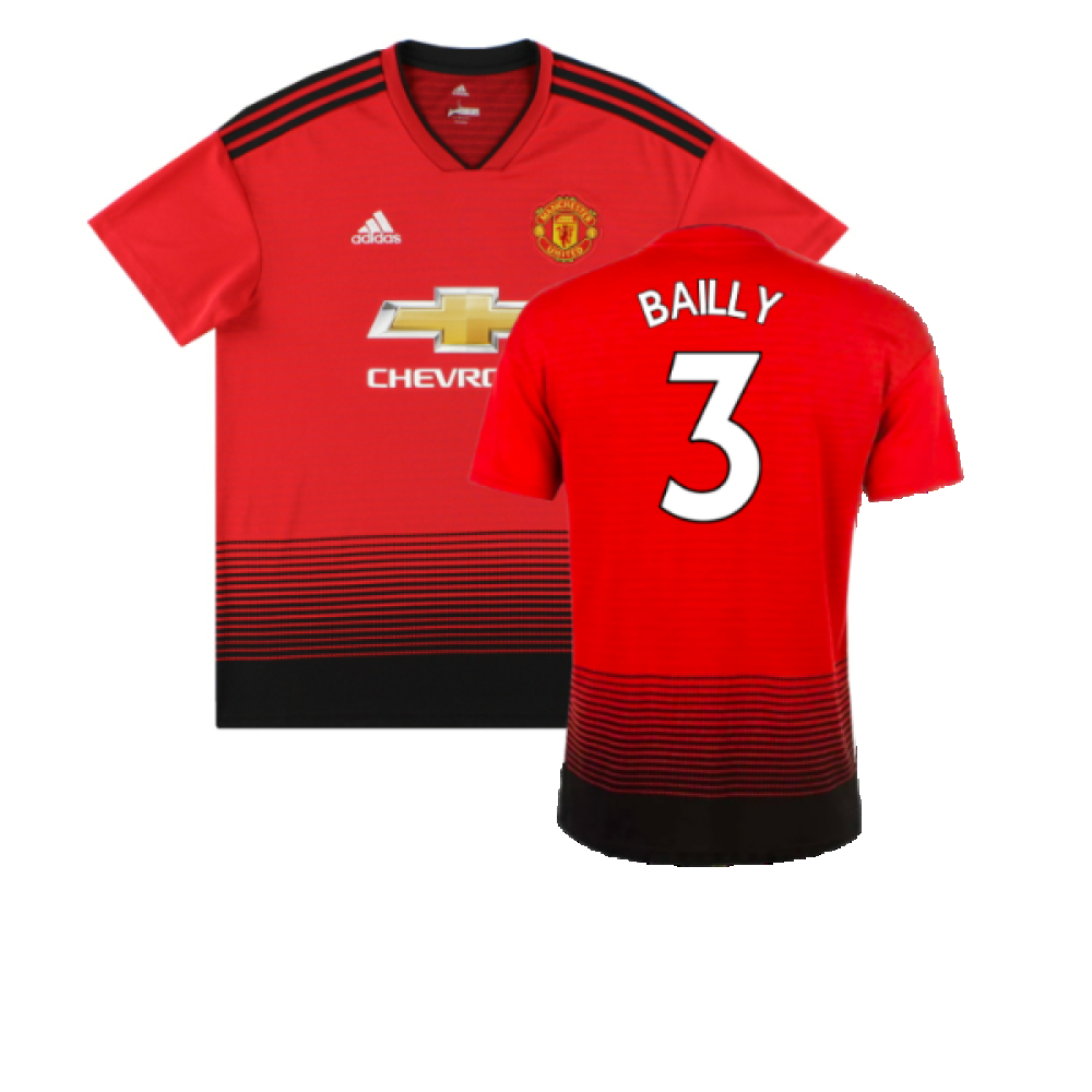 '18-'19 Manchester United Home Shirt (Excellent) (Bailly 3) Polyester Made By: Adidas Men's Red Small