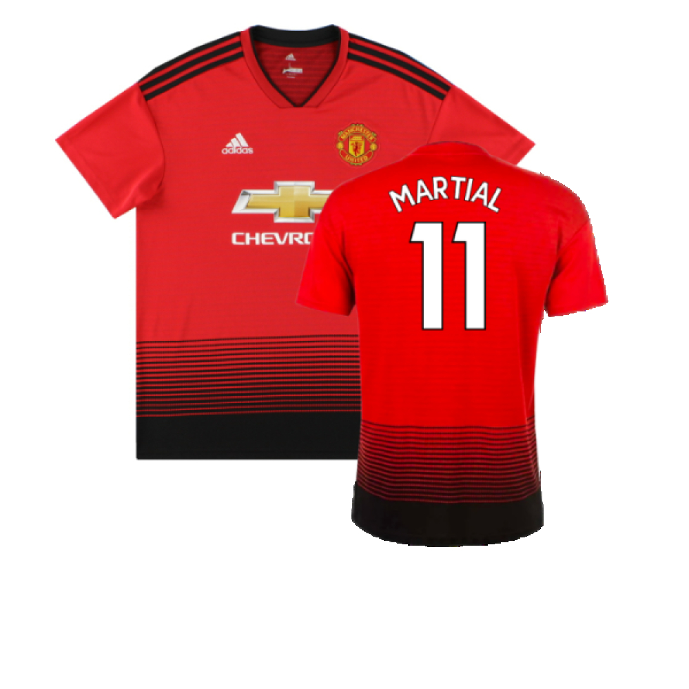 '18-'19 Manchester United Home Shirt (Excellent) (Martial 11) Polyester Made By: Adidas Men's Red Small