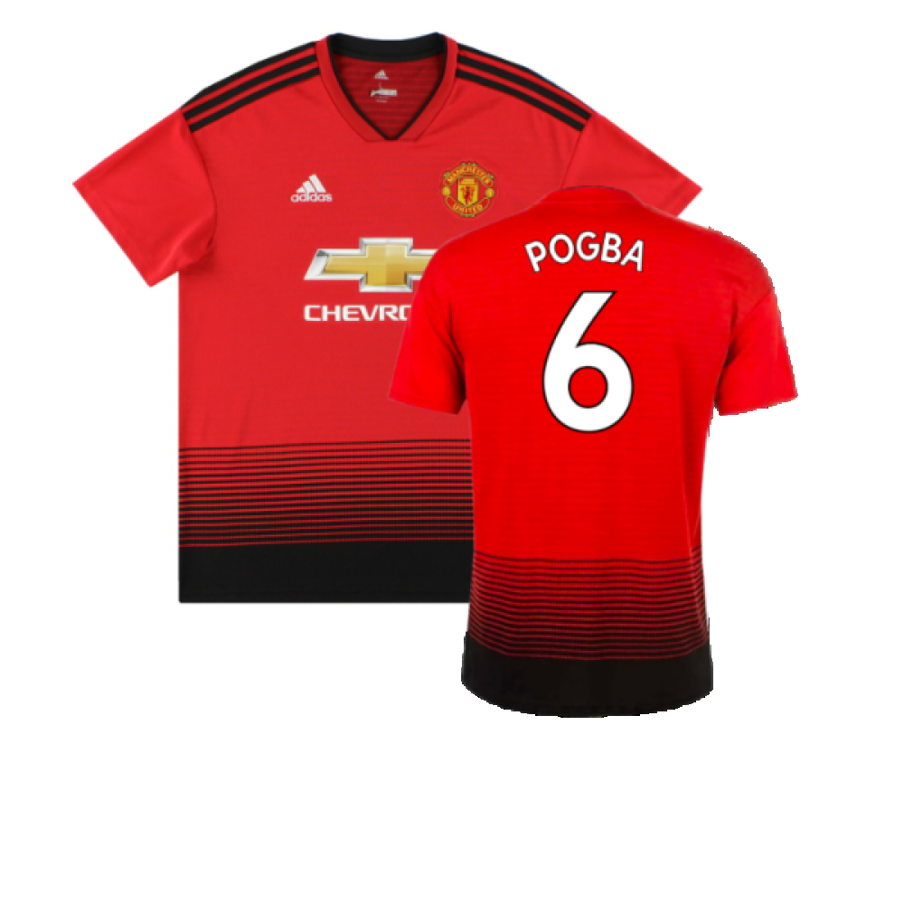 '18-'19 Manchester United Home Shirt (Excellent) (Pogba 6) Polyester Made By: Adidas Men's Red Small