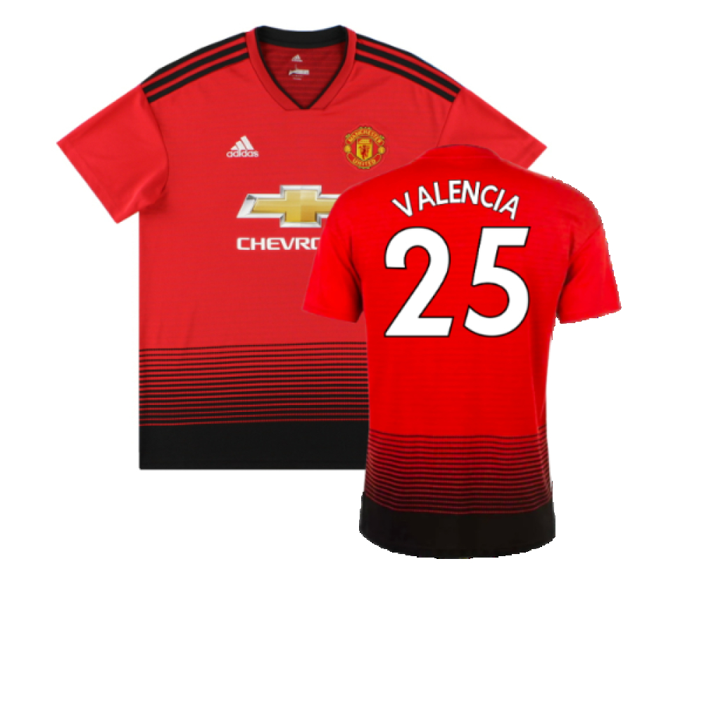 '18-'19 Manchester United Home Shirt (Excellent) (Valencia 25) Polyester Made By: Adidas Men's Red Small