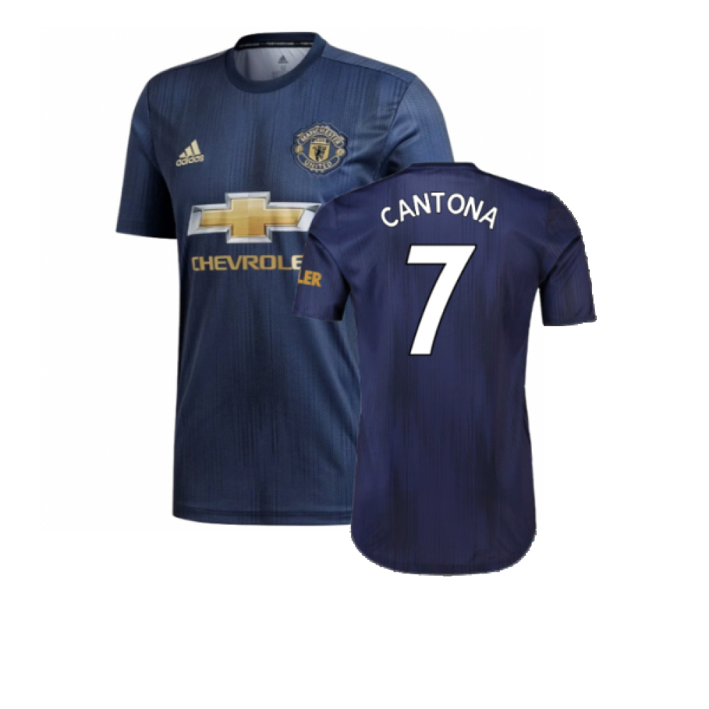 '18-'19 Manchester United Third Shirt (Mint) (Cantona 7) Polyester Made By: Adidas Men's Navy Small