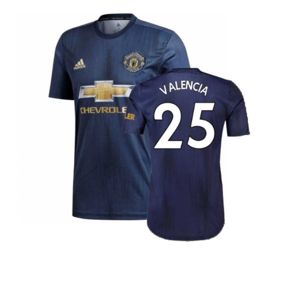 '18-'19 Manchester United Third Shirt (Mint) (Valencia 25) Polyester Made By: Adidas Men's Navy Small