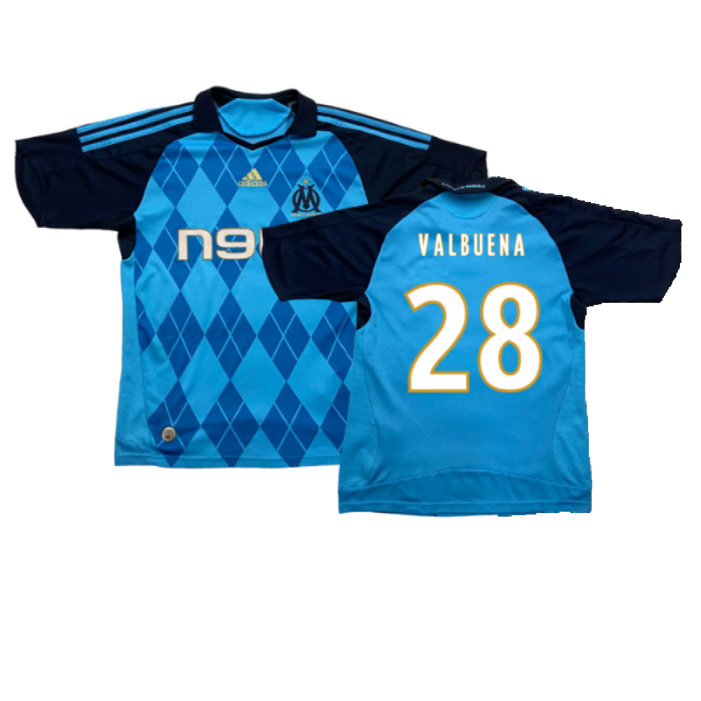 '08-'09 Marseille Away Shirt ) (Very Good) (Valbuena 28) Polyester Made By: Adidas Men's Blue Extra Large