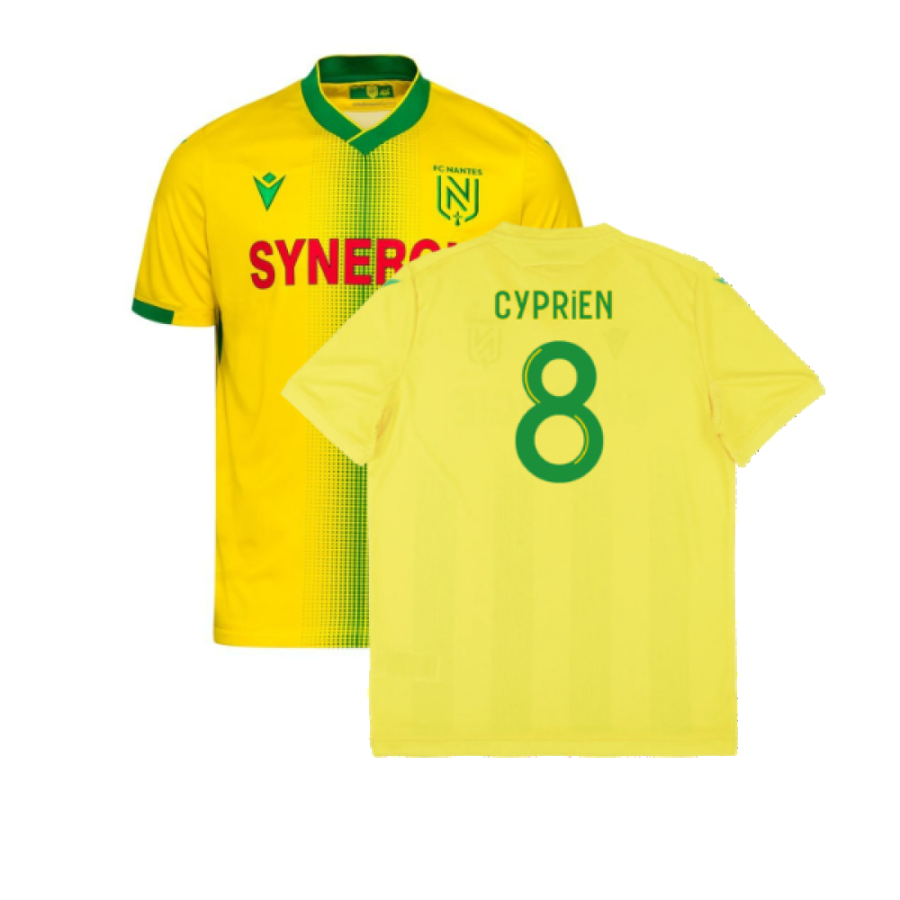 '21-'22 Nantes Home Shirt ) (Excellent) (Cyprien 8) Polyester Made By: Macron Men's Yellow Xxl