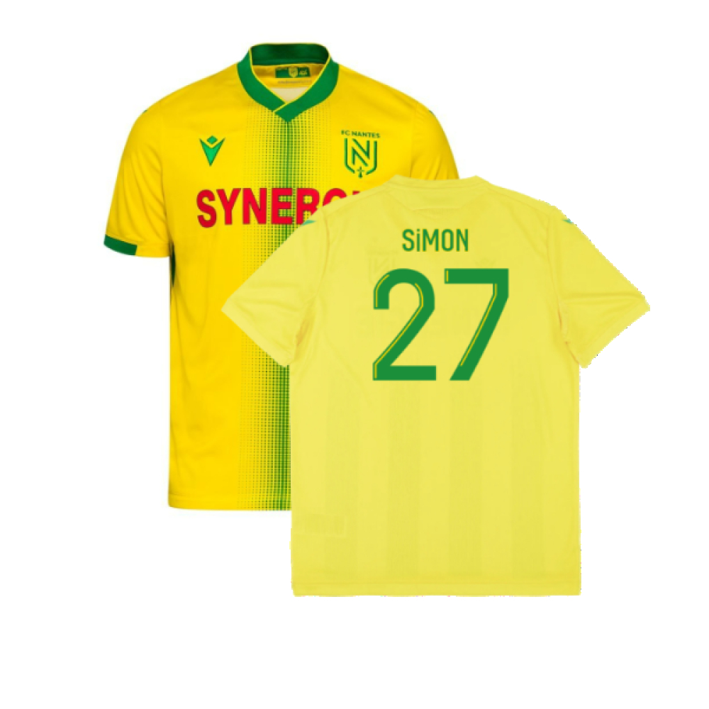 '21-'22 Nantes Home Shirt ) (Excellent) (Simon 27) Polyester Made By: Macron Men's Yellow Xxl