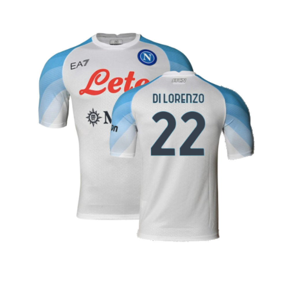 '22-'23 Napoli Away Player Issue Shirt ) (Very Good) (Di Lorenzo 22) Polyester Made By: Ea7 Men's White Extra Large