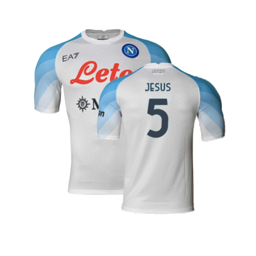 '22-'23 Napoli Away Player Issue Shirt ) (Very Good) (Jesus 5) Polyester Made By: Ea7 Men's White Extra Large