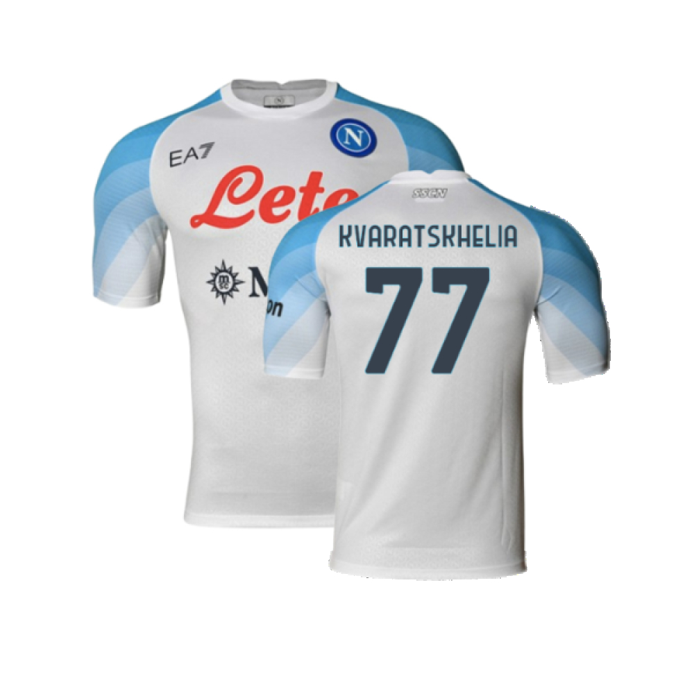 '22-'23 Napoli Away Player Issue Shirt ) (Very Good) (Kvaratskhelia 77) Polyester Made By: Ea7 Men's White Extra Large