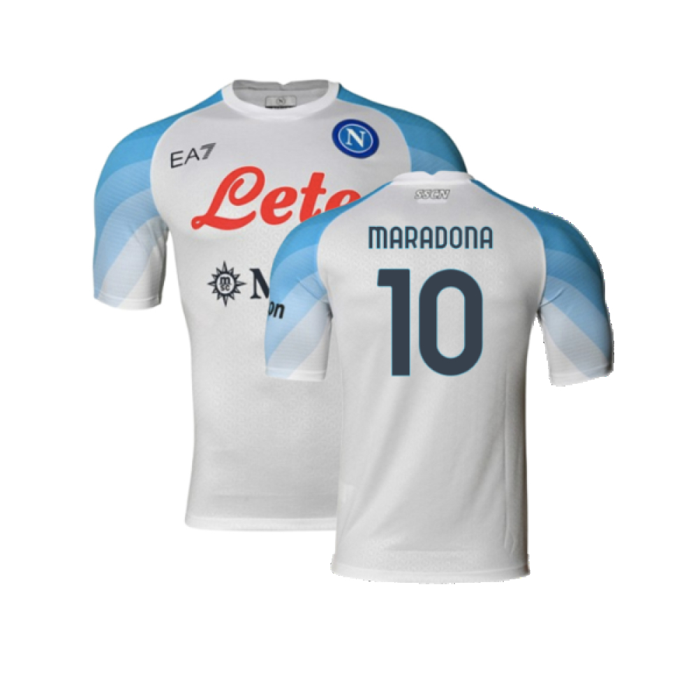 '22-'23 Napoli Away Player Issue Shirt ) (Very Good) (Maradona 10) Polyester Made By: Ea7 Men's White Extra Large