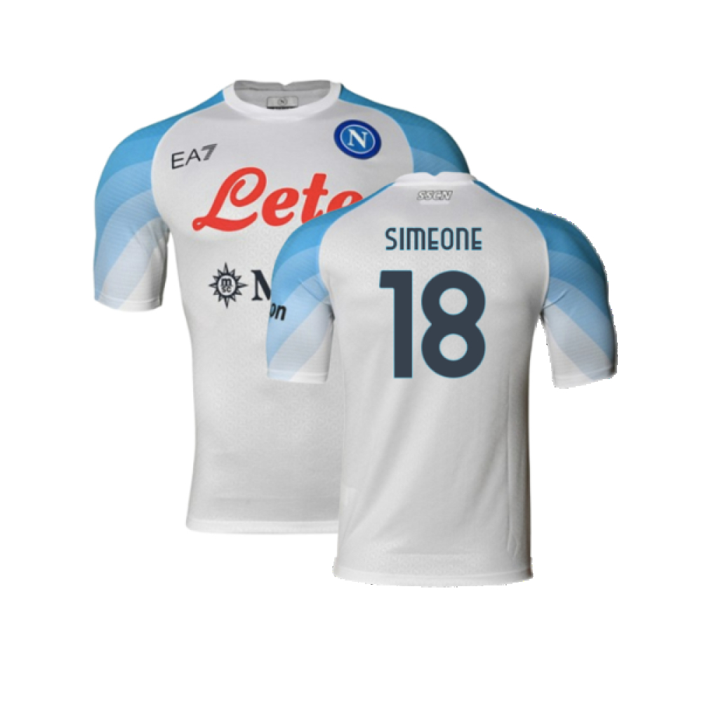 '22-'23 Napoli Away Player Issue Shirt ) (Very Good) (Simeone 18) Polyester Made By: Ea7 Men's White Extra Large