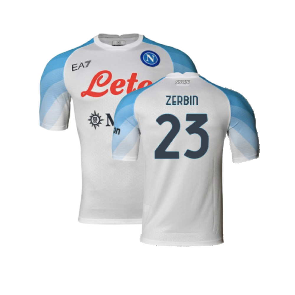 '22-'23 Napoli Away Player Issue Shirt ) (Very Good) (Zerbin 23) Polyester Made By: Ea7 Men's White Extra Large