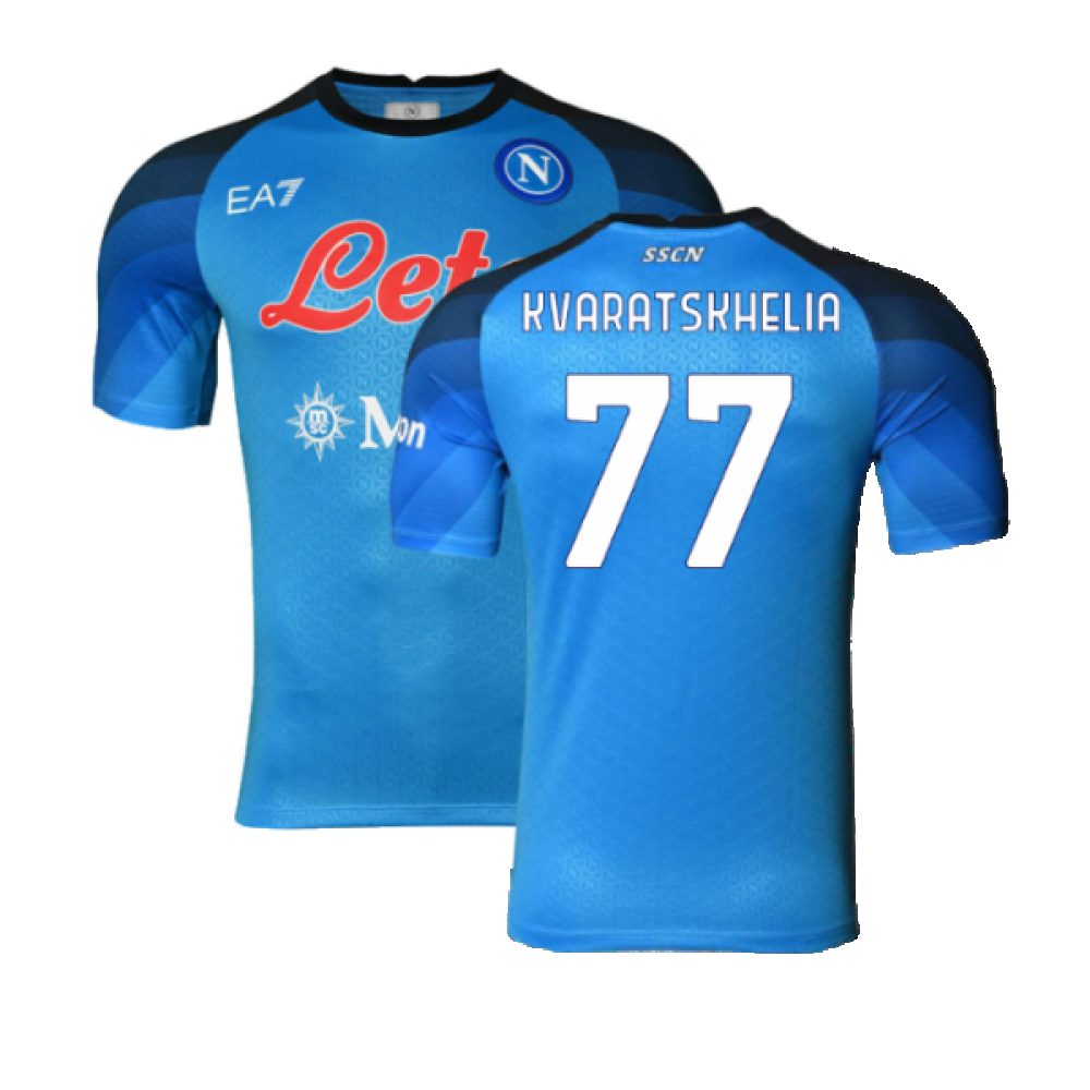 '22-'23 Napoli Player Issue Home Shirt (L) (Very Good) (Kvaratskhelia 77) Polyester Made By: Ea7 Men's Blue Large