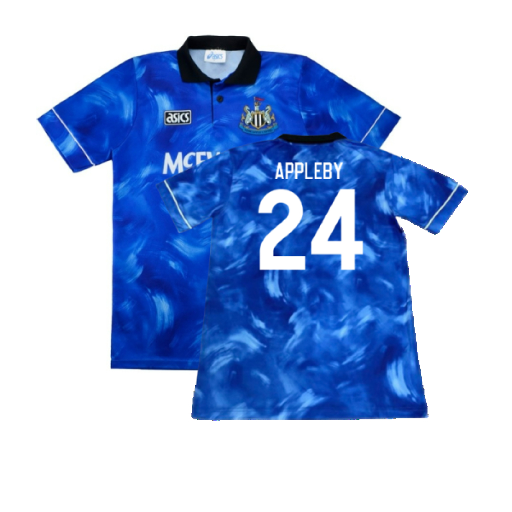 '93-'95 Newcastle United Away Shirt (L) (Good) (Appleby 24) Polyester Made By: Asics Men's Blue Large