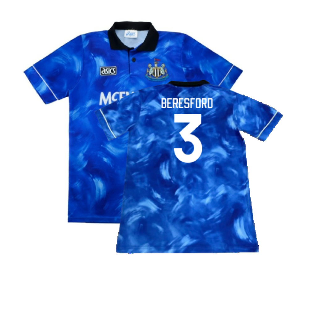 '93-'95 Newcastle United Away Shirt (L) (Good) (Beresford 3) Polyester Made By: Asics Men's Blue Large