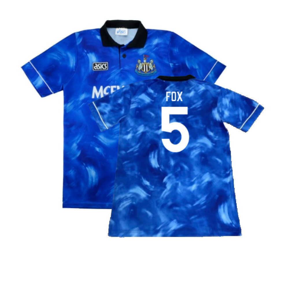 '93-'95 Newcastle United Away Shirt (L) (Good) (Fox 5) Polyester Made By: Asics Men's Blue Large