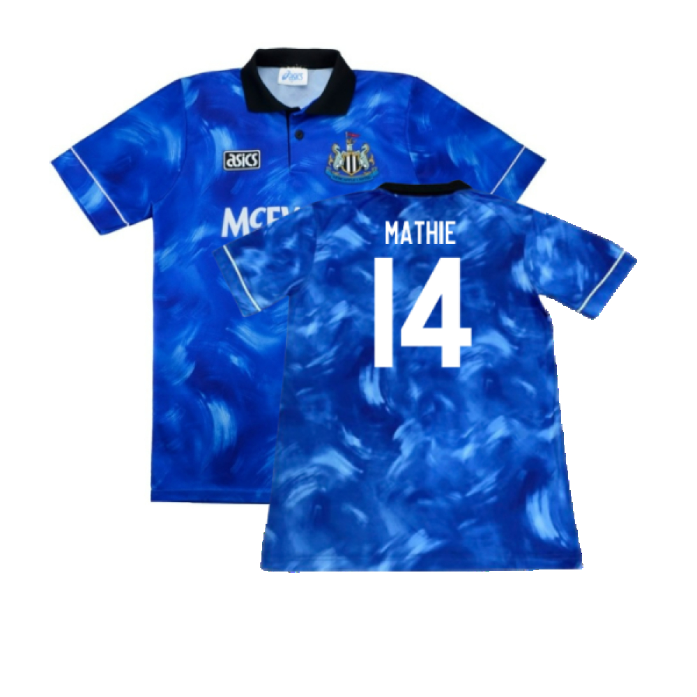 '93-'95 Newcastle United Away Shirt (L) (Good) (Mathie 14) Polyester Made By: Asics Men's Blue Large