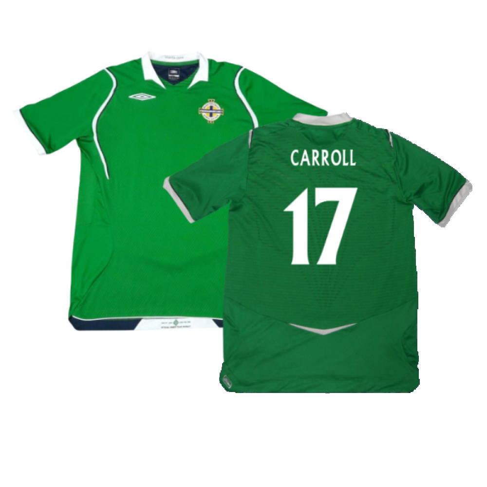 '08-'09 Northern Ireland Home Shirt (Excellent) (Carroll 17) Polyester Made By: Umbro Men's Green Small