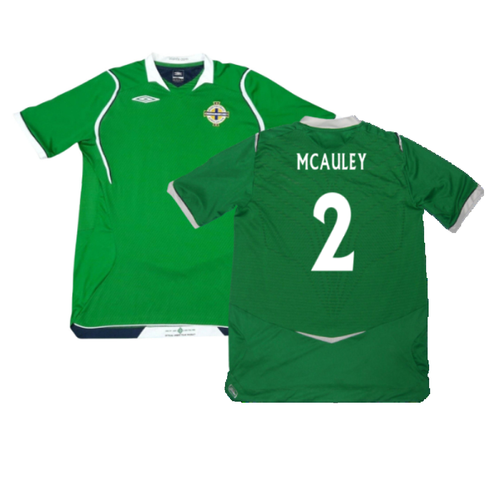 '08-'09 Northern Ireland Home Shirt (L) (Excellent) (Mcauley 2) Polyester Made By: Umbro Men's Green Large
