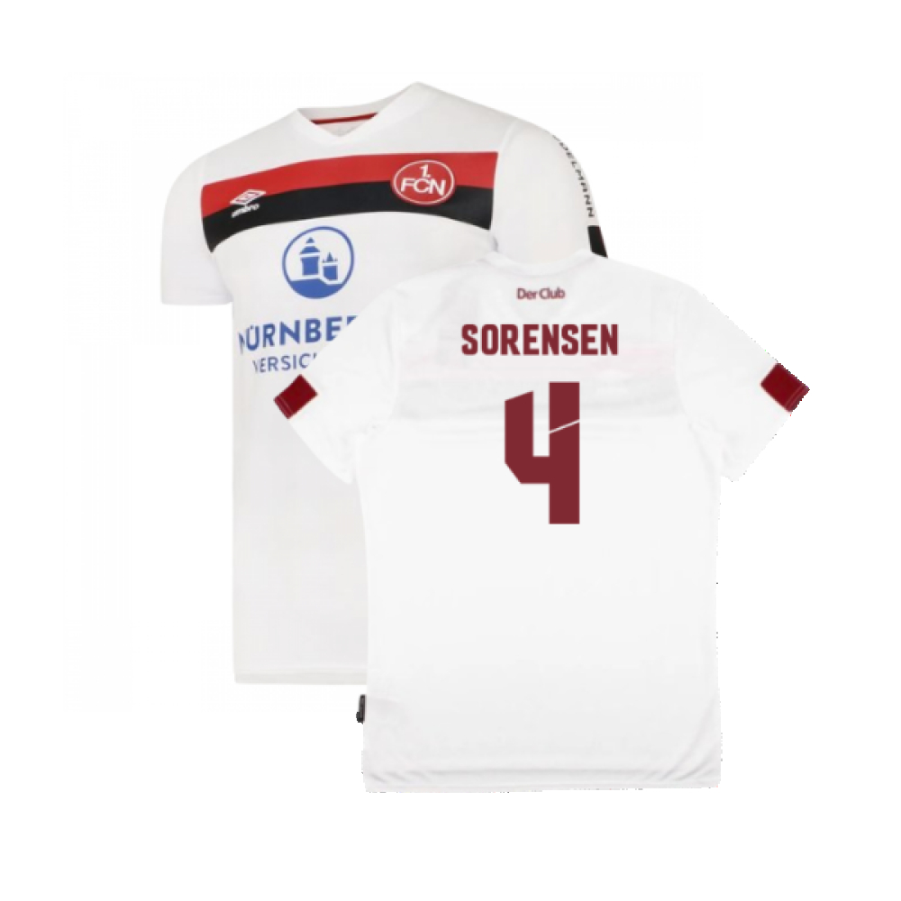 '19-'20 Nurnberg Away Shirt (S) (Mint) (Sorensen 4) Polyester Made By: Umbro Men's White Small