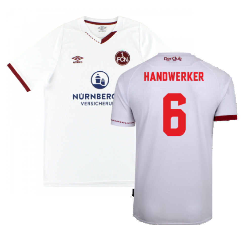 '20-'21 Nurnberg Away Shirt ) (Excellent) (Handwerker 6) Polyester Made By: Umbro Men's White Extra Large