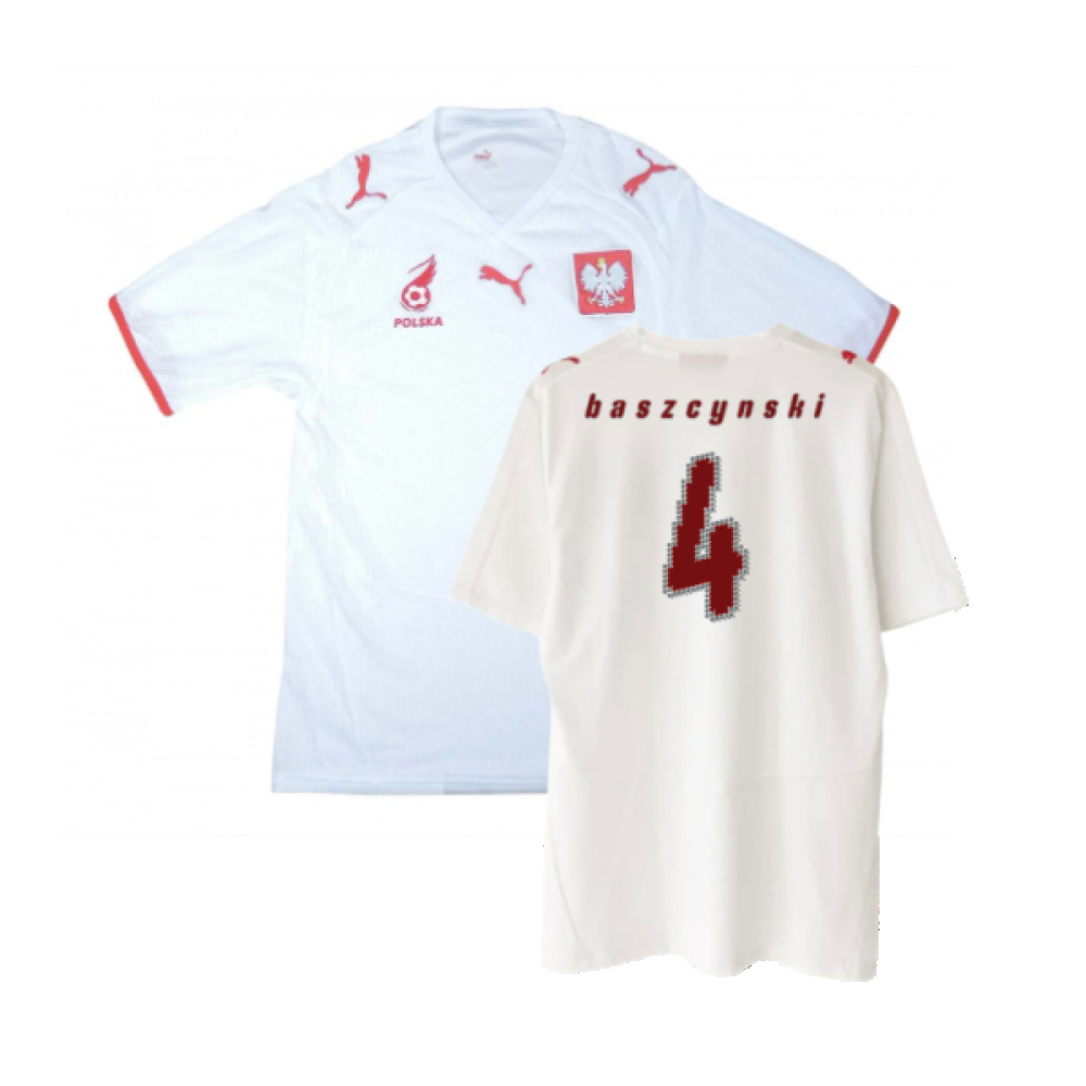 '08-'09 Poland Home Shirt ) (Excellent) (Baszcynski 4) Polyester Made By: Puma Men's White Xxl