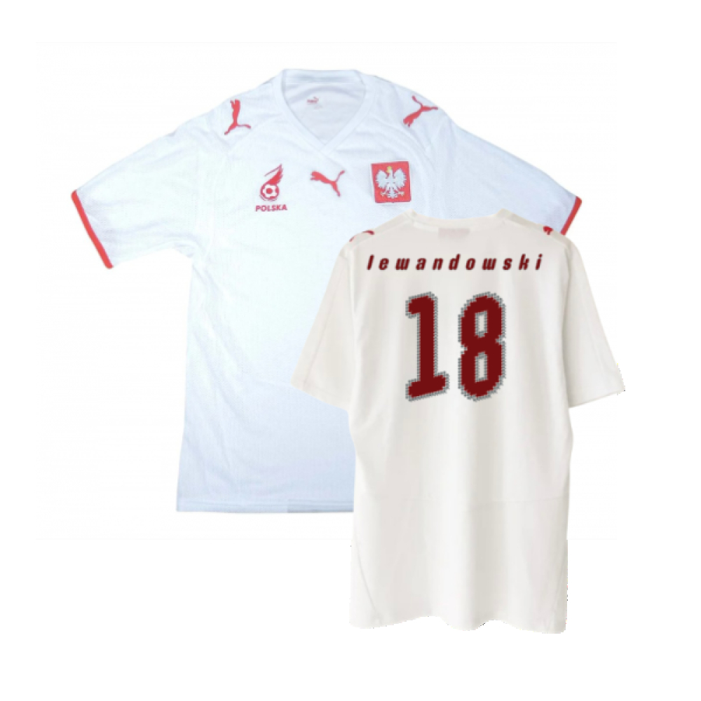 '08-'09 Poland Home Shirt ) (Excellent) (Lewandowski 18) Polyester Made By: Puma Men's White Xxl