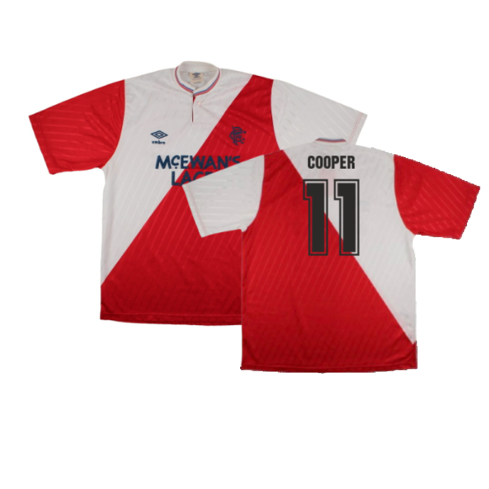 '87-'88 Rangers Away Shirt (L) (Excellent) (Cooper 11) Polyester Made By: Umbro Men's Red Large