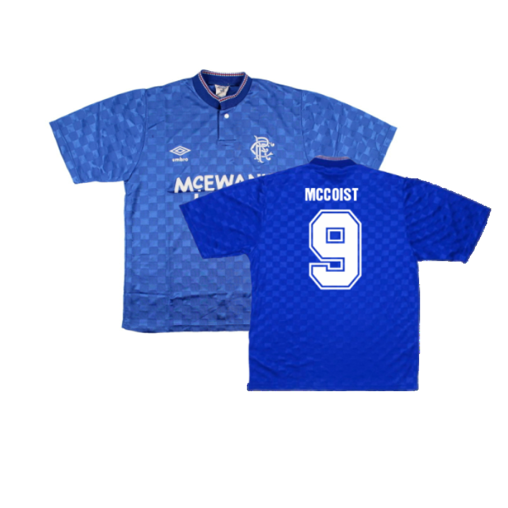 '87-'90 Rangers Home Shirt (S) (Very Good) (Mccoist 9) Polyester Made By: Umbro Men's Blue Small
