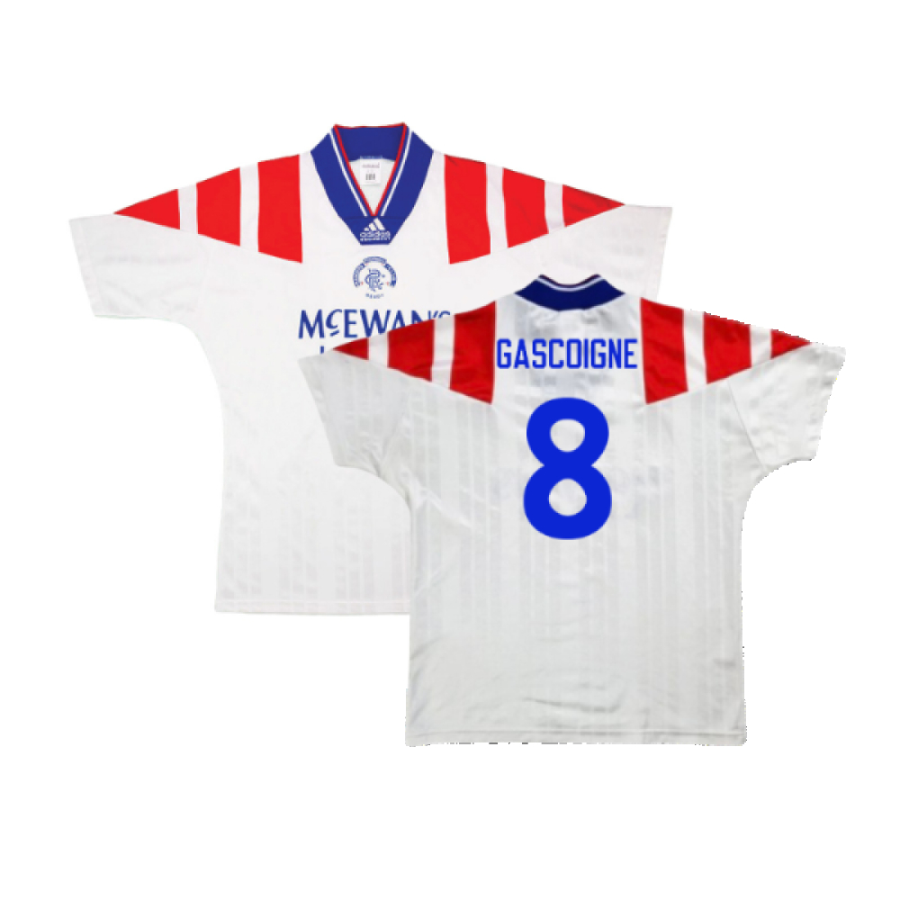 '92-'93 Rangers Away Shirt (Good) (Gascoigne 8) Polyester Made By: Adidas Men's White Large