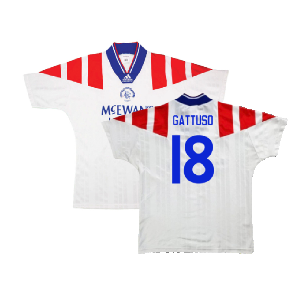 '92-'93 Rangers Away Shirt (Good) (Gattuso 18) Polyester Gennaro Gattuso Made By: Adidas Men's White Large