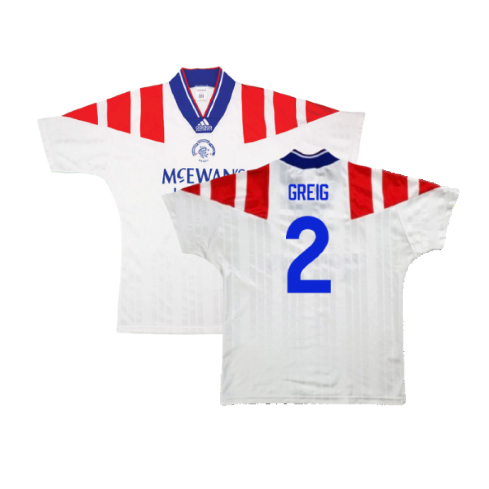 '92-'93 Rangers Away Shirt (Very Good) (Greig 2) Polyester Made By: Adidas Men's White Large