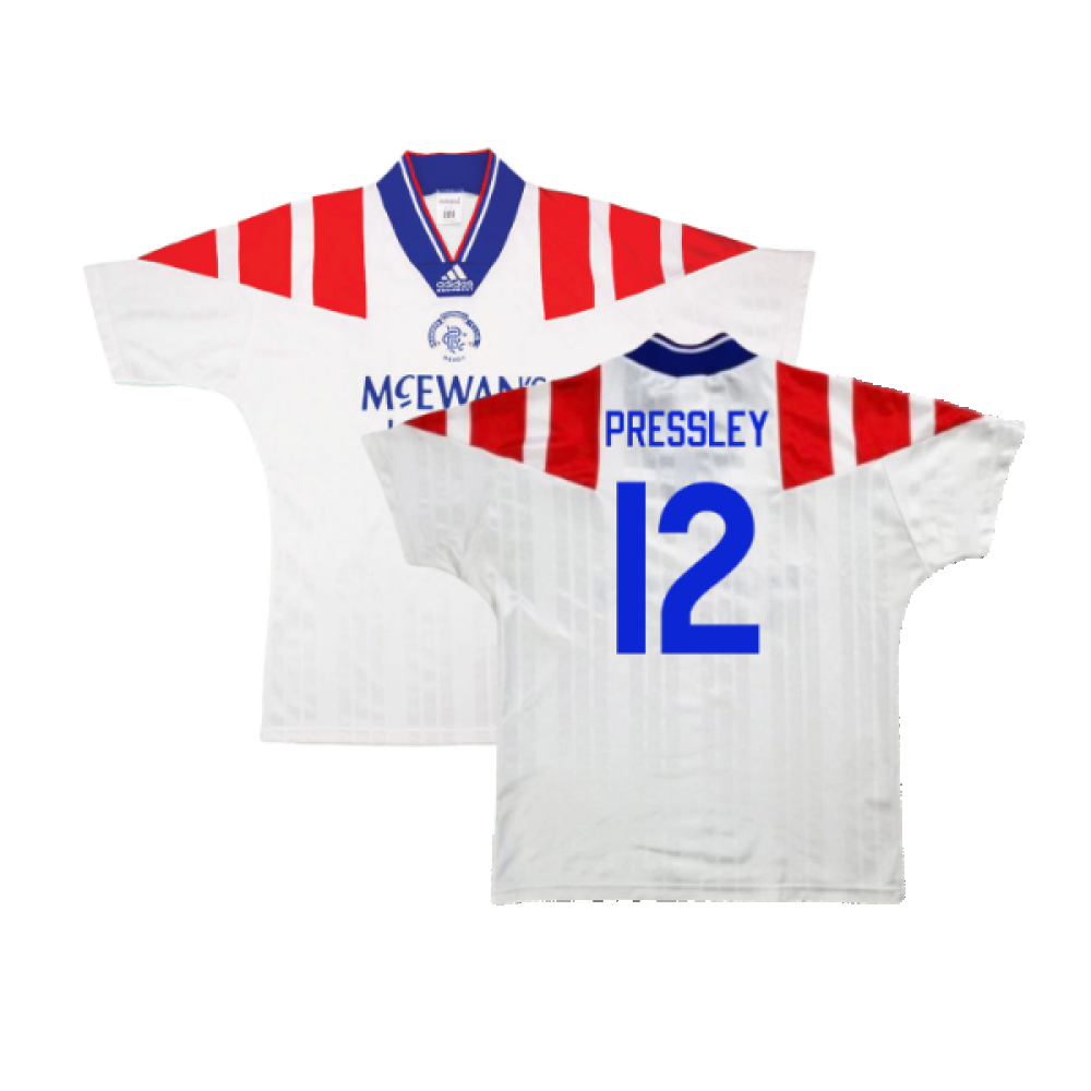 '92-'93 Rangers Away Shirt ) (Excellent) (Pressley 12) Polyester Made By: Adidas Men's White Extra Large
