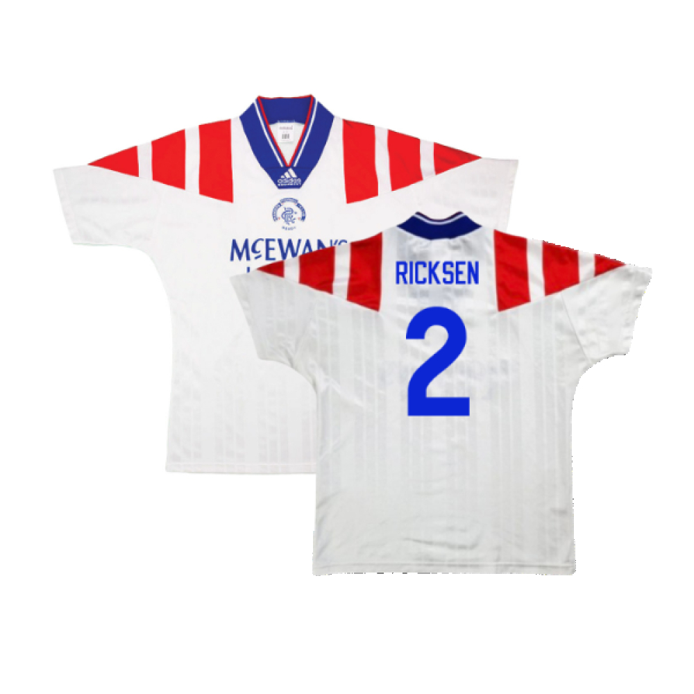 '92-'93 Rangers Away Shirt (Very Good) (Ricksen 2) Polyester Made By: Adidas Men's White Large