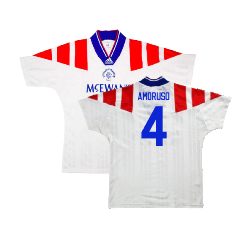 '92-'94 Rangers Away (M) (Excellent) (Amoruso 4) Polyester Made By: Adidas Men's White Medium