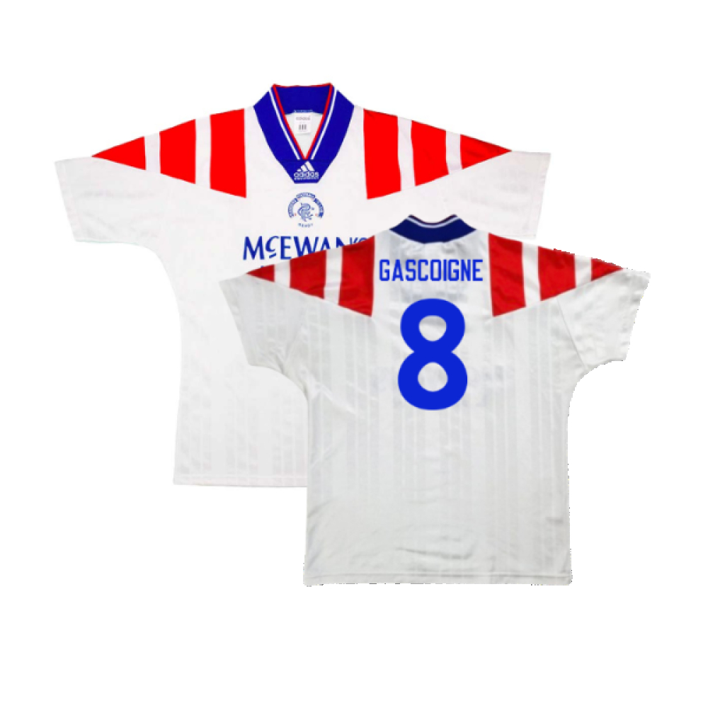 '92-'94 Rangers Away (M) (Excellent) (Gascoigne 8) Polyester Made By: Adidas Men's White Medium