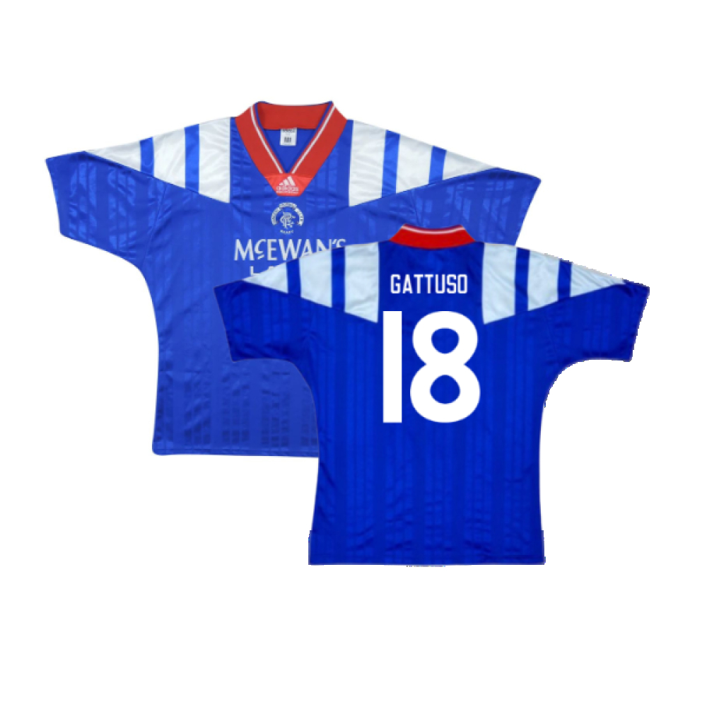 '92-'94 Rangers Home Shirt ) (Excellent) (Gattuso 18) Polyester Gennaro Gattuso Made By: Adidas Men's Blue Extra Large