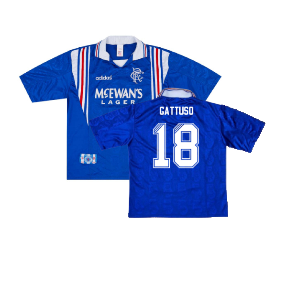 '96-'97 Rangers Home Shirt ) (Excellent) (Gattuso 18) Polyester Gennaro Gattuso Made By: Adidas Men's Blue Extra Large