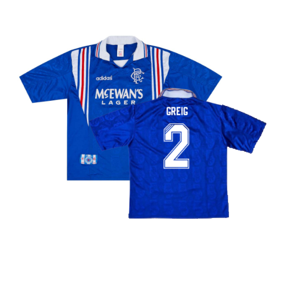 '96-'97 Rangers Home Shirt ) (Excellent) (Greig 2) Polyester Made By: Adidas Men's Blue Extra Large