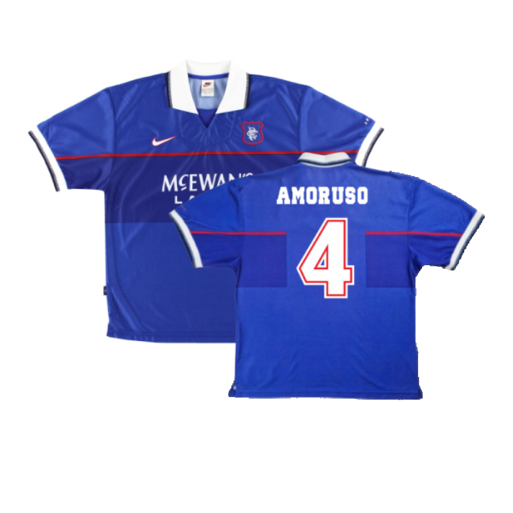 '97-'99 Rangers Home Shirt Boys) (Excellent) (Amoruso 4) Polyester Made By: Nike Men's Blue Extra Large