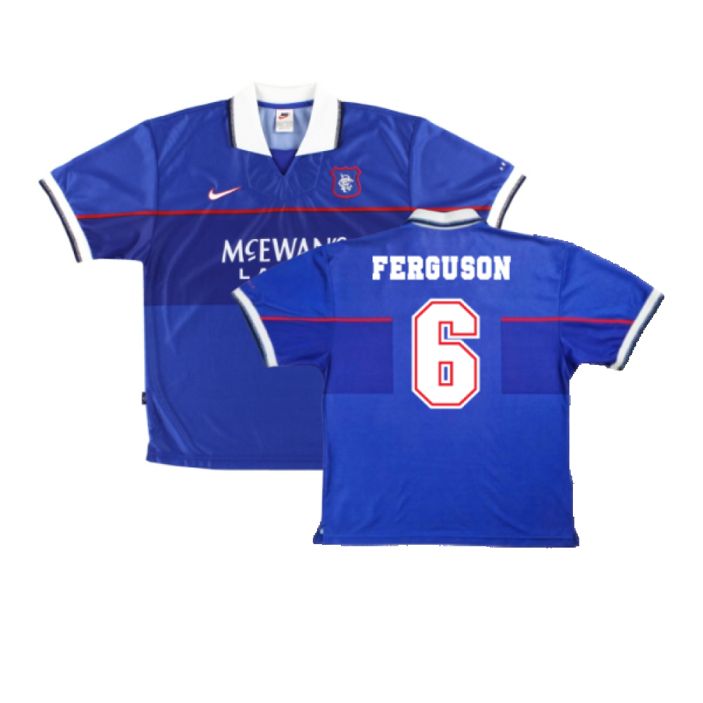 '97-'99 Rangers Home Shirt Boys) (Excellent) (Ferguson 6) Polyester Made By: Nike Men's Blue Extra Large