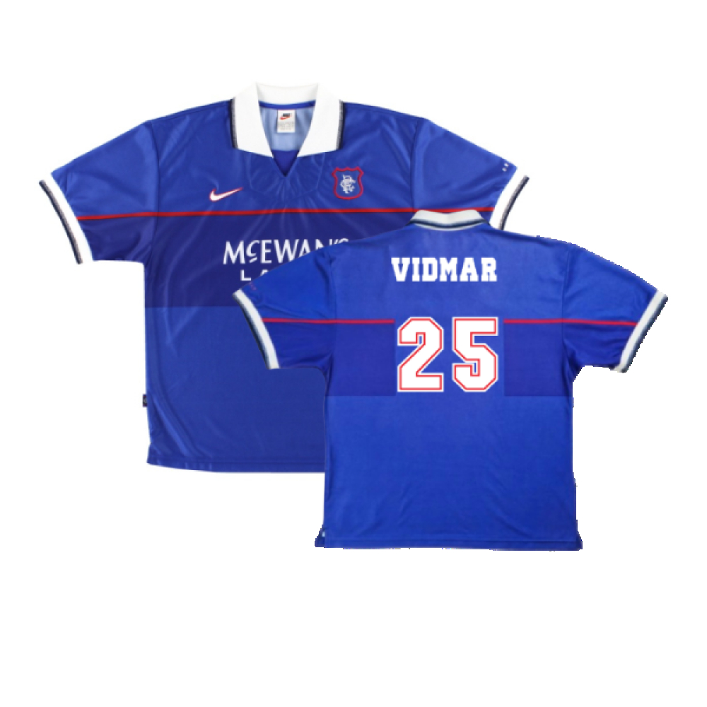 '97-'99 Rangers Home Shirt Boys) (Excellent) (Vidmar 25) Polyester Made By: Nike Men's Blue Extra Large