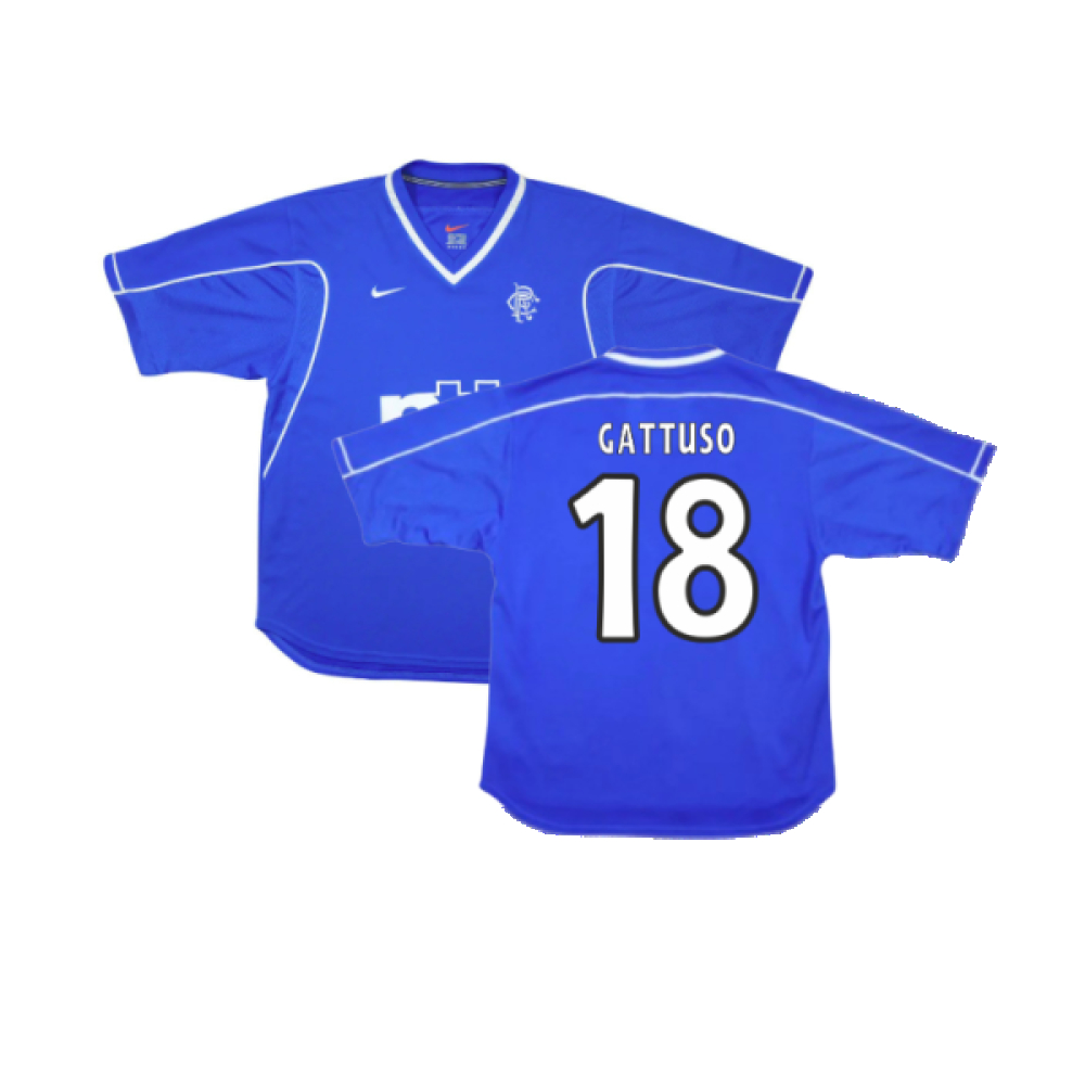 '99-'01 Rangers Home Shirt ) (Good) (Gattuso 18) Polyester Gennaro Gattuso Made By: Nike Men's Blue Xxl