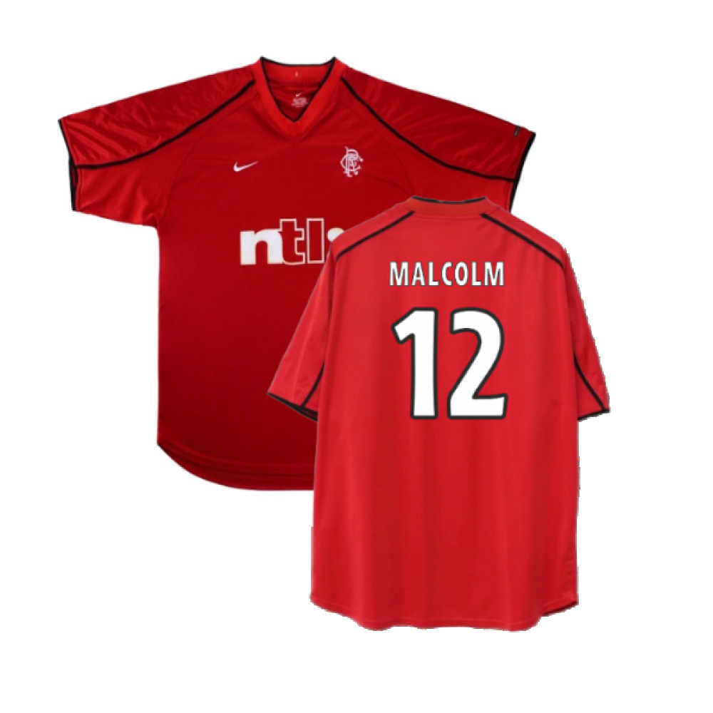 '00-'01 Rangers Third Shirt ) (Excellent) (Malcolm 12) Polyester Made By: Nike Men's Red Extra Large