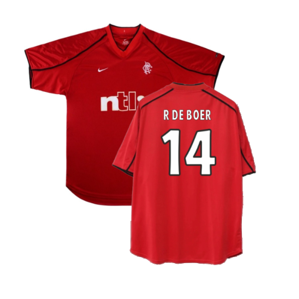 '00-'01 Rangers Third Shirt ) (Excellent) (R De Boer 14) Polyester Made By: Nike Men's Red Extra Large