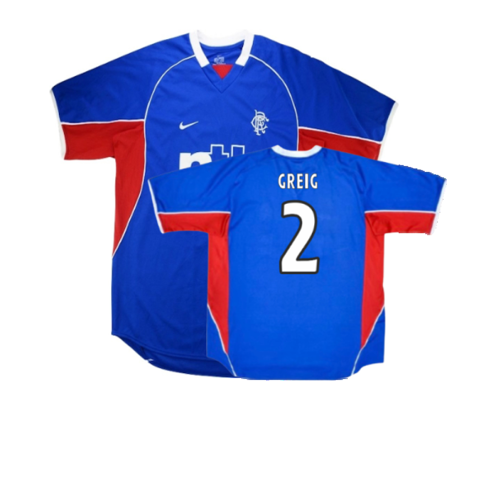 '01-'02 Rangers Home Shirt (Excellent) (Greig 2) Polyester Made By: Nike Men's Blue Extra Large
