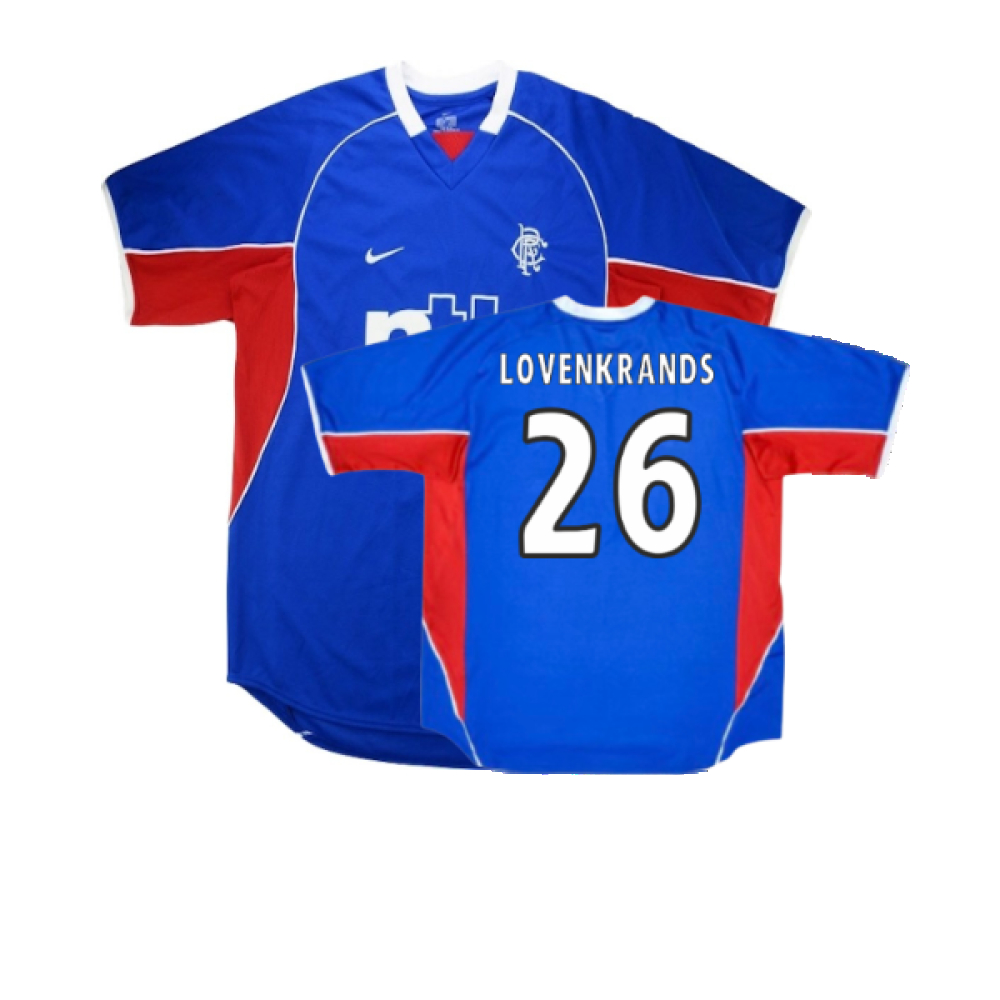 '01-'02 Rangers Home Shirt (Excellent) (Lovenkrands 26) Polyester Made By: Nike Men's Blue Extra Large