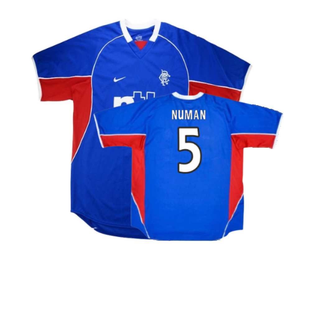 '01-'02 Rangers Home Shirt (Excellent) (Numan 5) Polyester Made By: Nike Men's Blue Extra Large