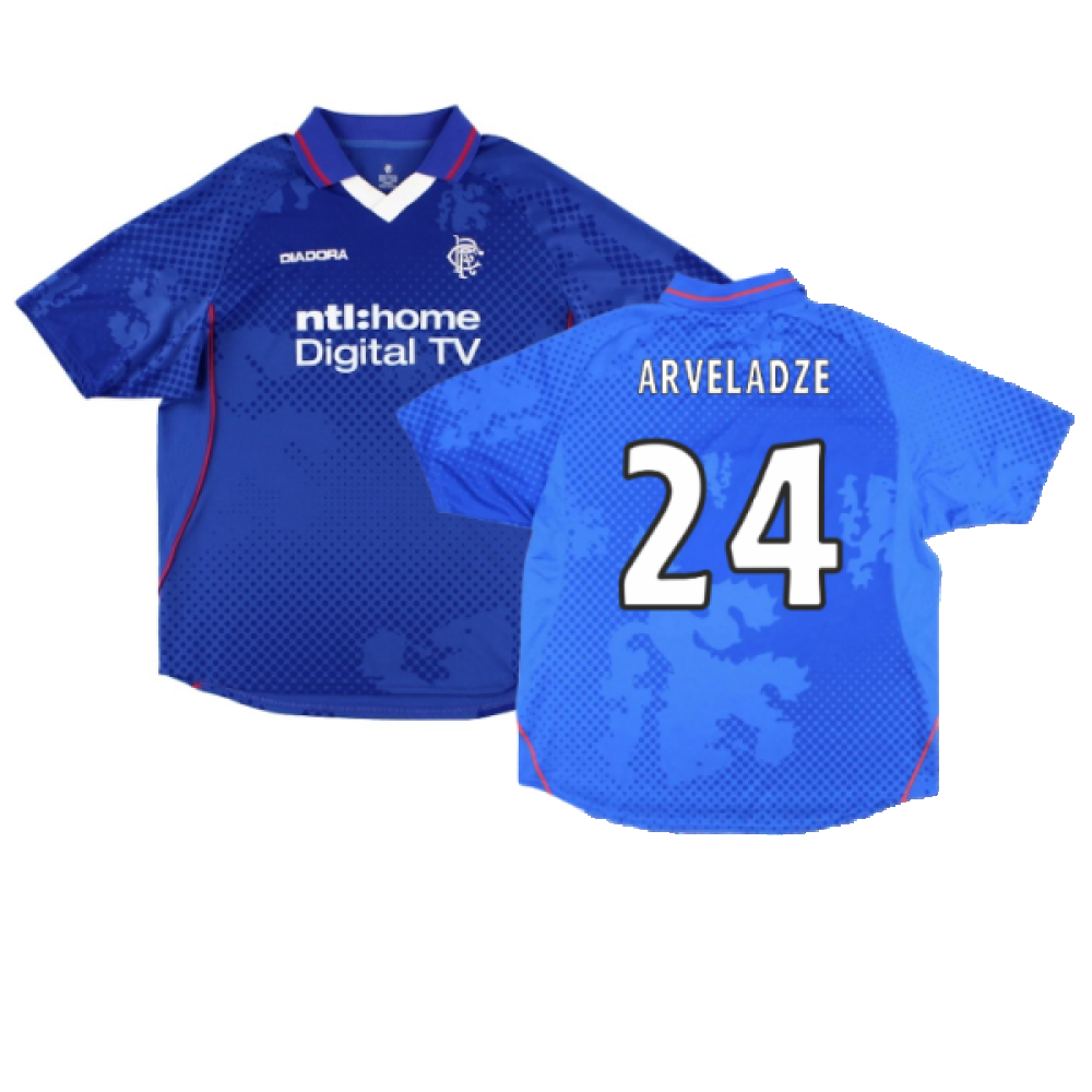'02-'03 Rangers Home Shirt ) (Excellent) (Arveladze 24) Polyester Made By: Diadora Men's Blue Xxl