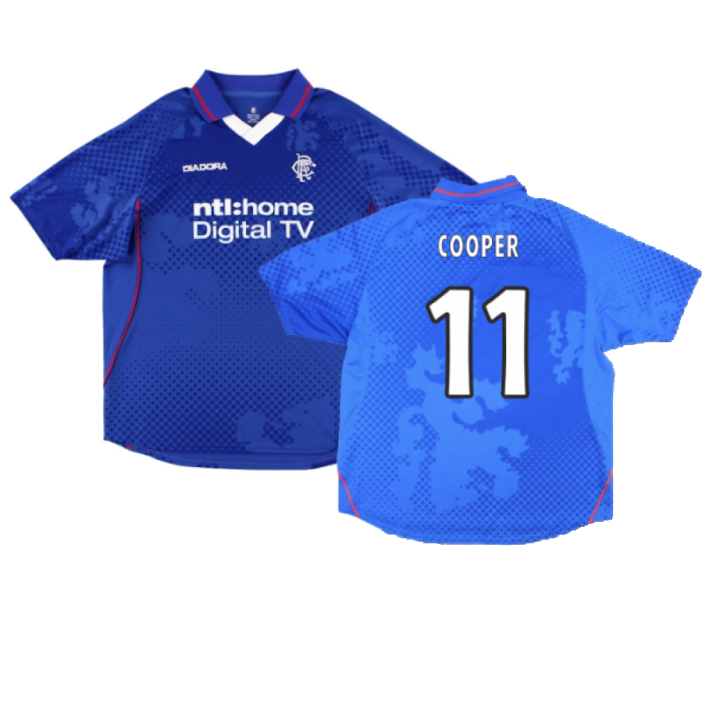'02-'03 Rangers Home Shirt ) (Excellent) (Cooper 11) Polyester Made By: Diadora Men's Blue Xxl